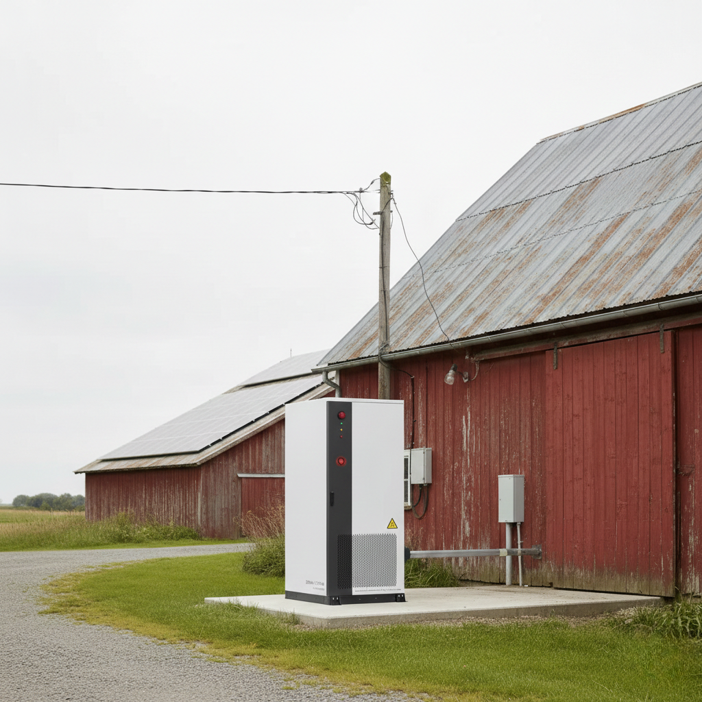 BESS-batterilager på en gård